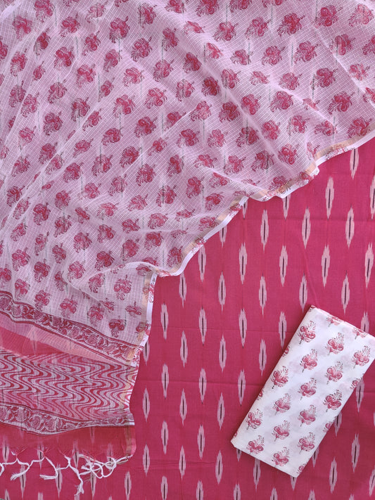Handloom Weave Ikat Suit with Kota Doria Dupatta