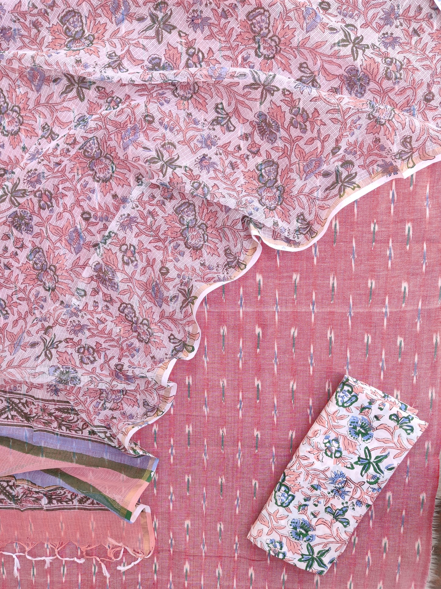 Handloom Weave Ikat Suit with Kota Doria Dupatta