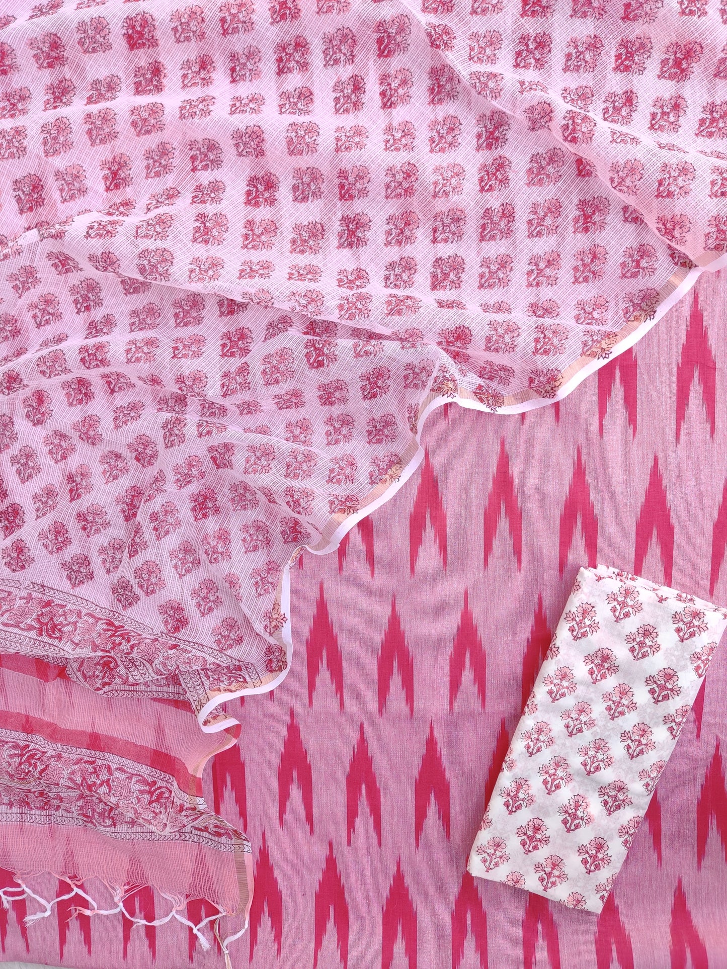 Handloom Weave Ikat Suit with Kota Doria Dupatta