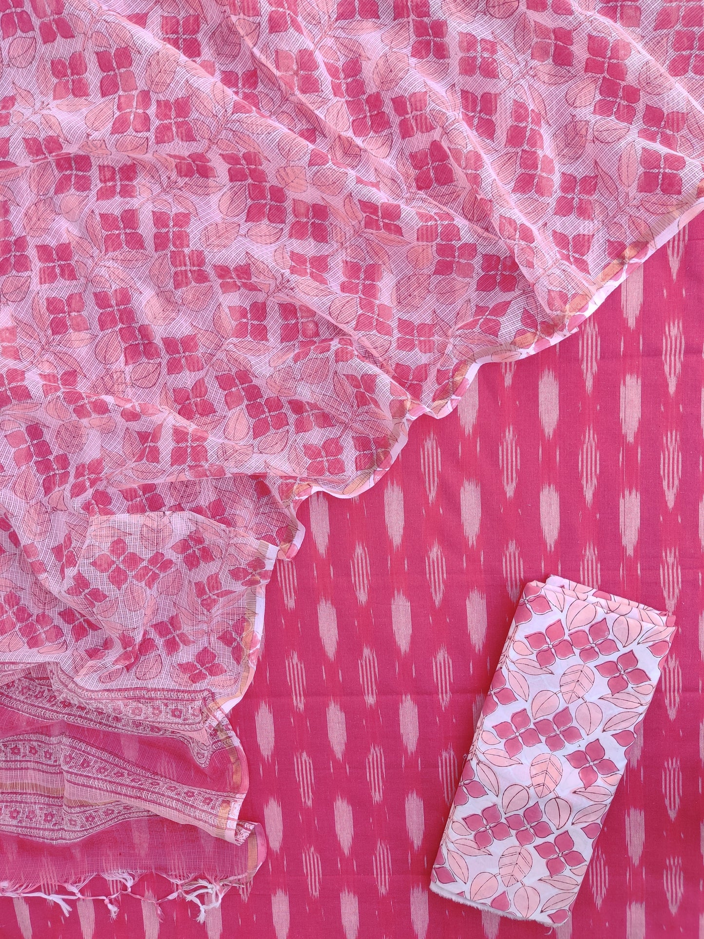 Handloom Weave Ikat Suit with Kota Doria Dupatta