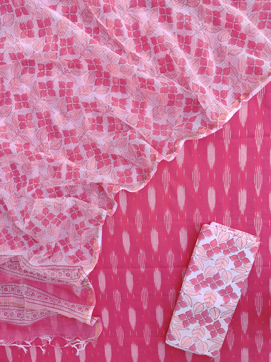 Handloom Weave Ikat Suit with Kota Doria Dupatta