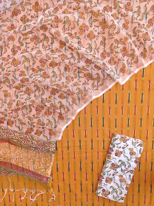 Handloom Weave Ikat Suit with Kota Doria Dupatta