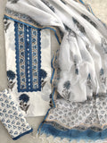 HAND BLOCK PRINTED  NECK WORK SUITS WITH KOTA DORIA DUPATTA