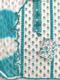 Exclusive Unstitched Cotton Neck Work Suits with Chiffon Dupatta