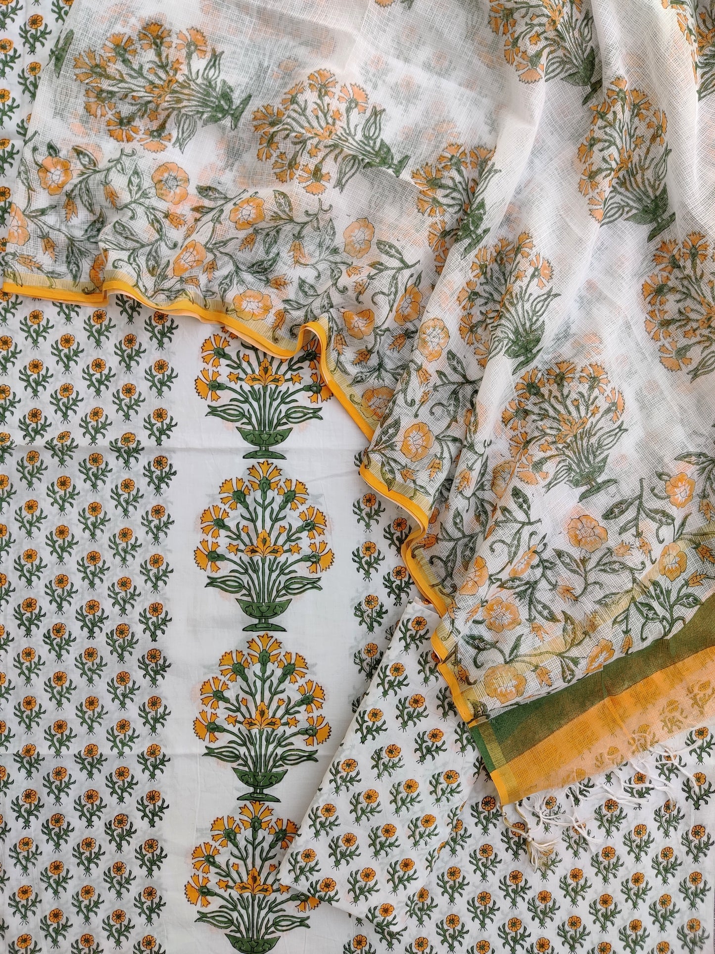 PANEL Hand Block Printed Cotton Suit with Cotton Kota Doria dupatta