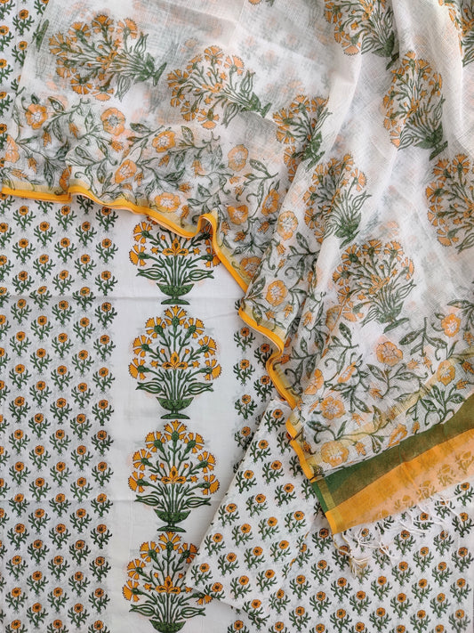 PANEL Hand Block Printed Cotton Suit with Cotton Kota Doria dupatta