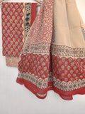 KALAMKARI Cotton Block Printed Cotton Suit with mulmul cotton Dupatta