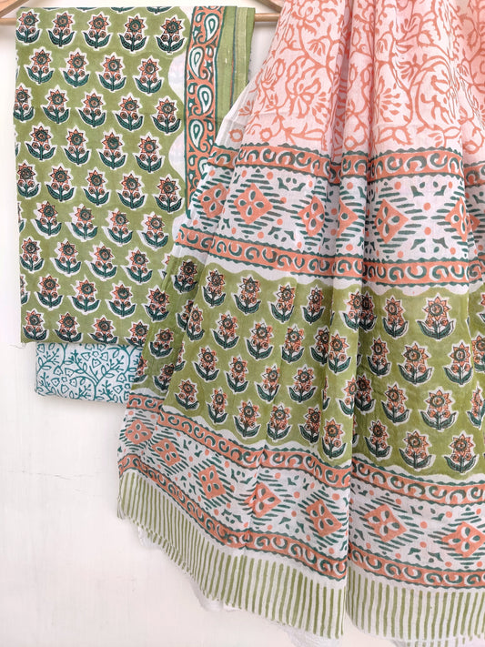 Cotton Block Printed Cotton Suit with mulmul cotton Dupatta