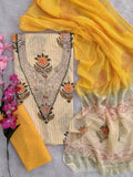 FLORAL PRINTED COTTON GOTA PATTI SUIT WITH CHIFFON DUPATTA