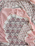 Hand Block Printed Cotton Suit With Lace Work Mulmul Dupatta