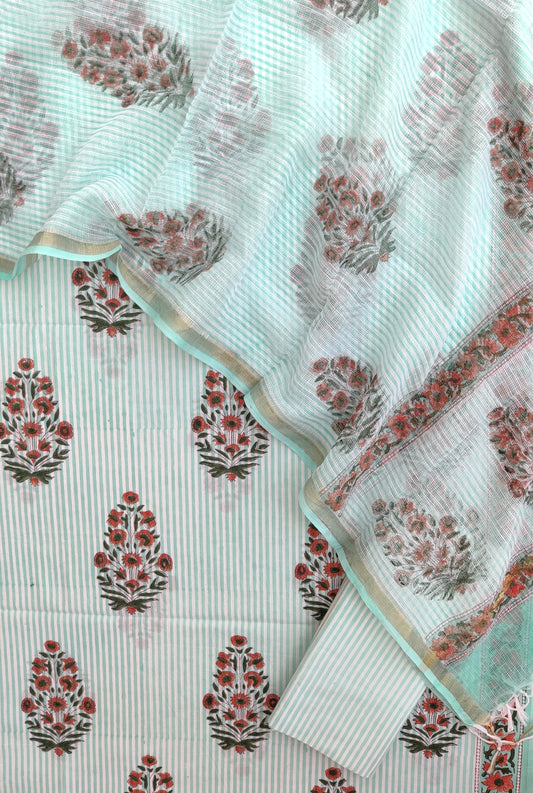 BOOTA Hand Block Printed Cotton Suit with Cotton Kota Doria dupatta