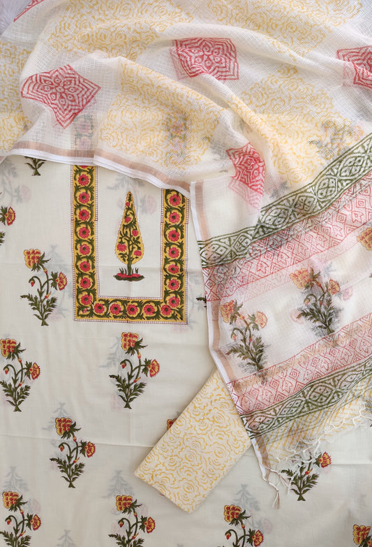 PANEL Hand Block Printed Cotton Suit with Cotton Kota Doria dupatta