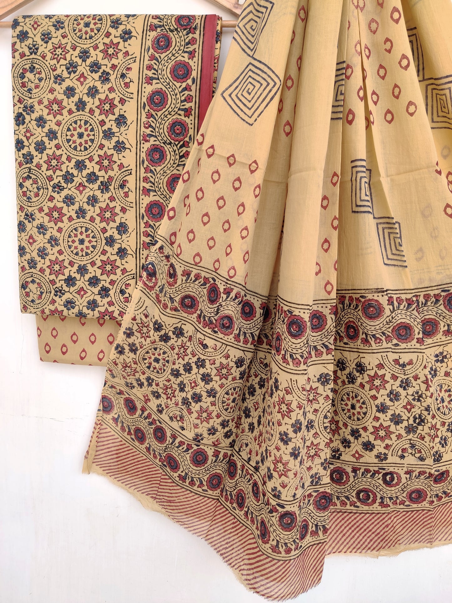 AJRAKH Hand Block Printed Cotton Suit With Mulmul Cotton Dupatta
