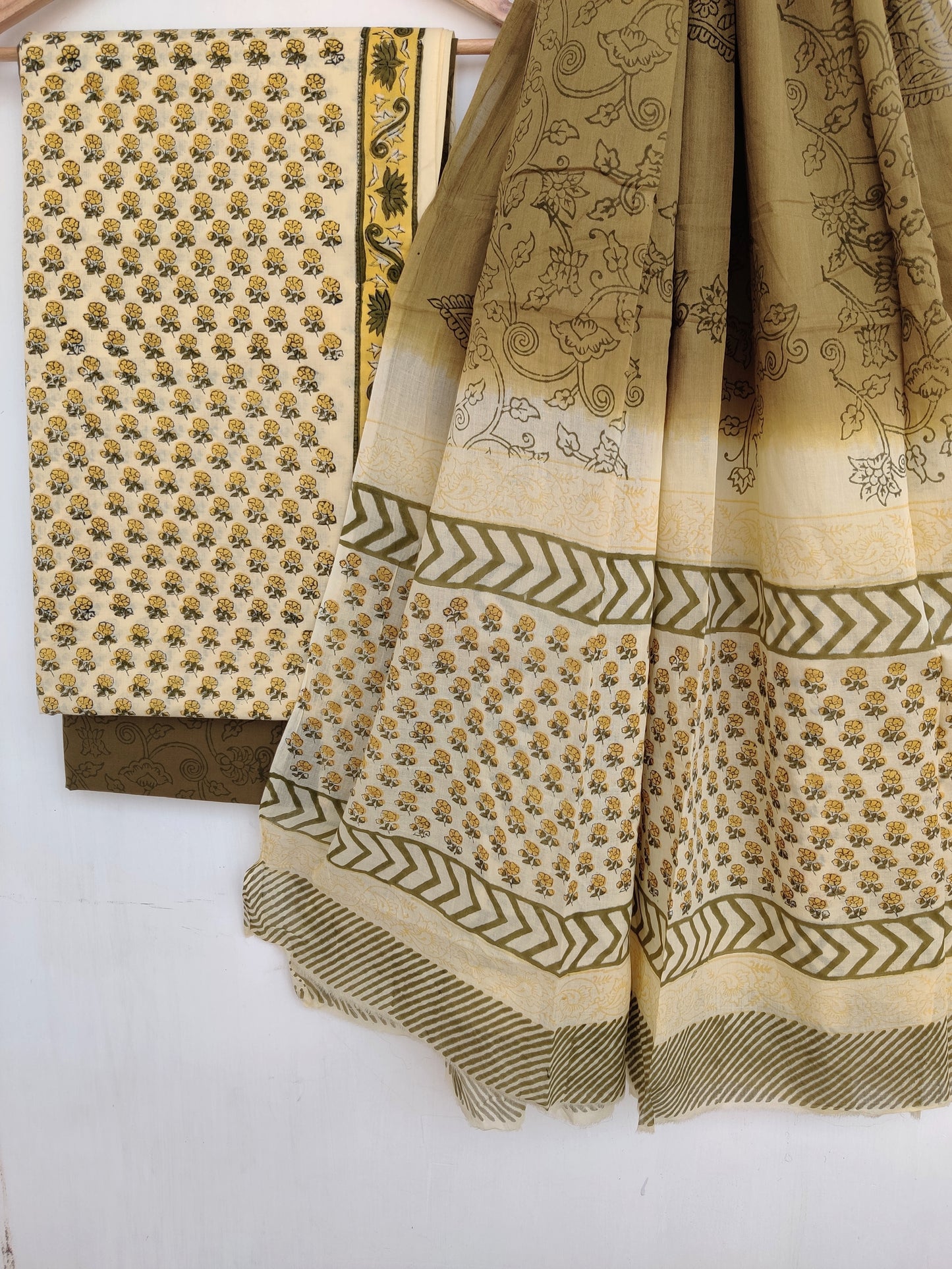 Hand Block Printed Cotton Suit With Mulmul Cotton Dupatta