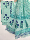 Hand Block Printed Cotton Suit With Mulmul Cotton Dupatta