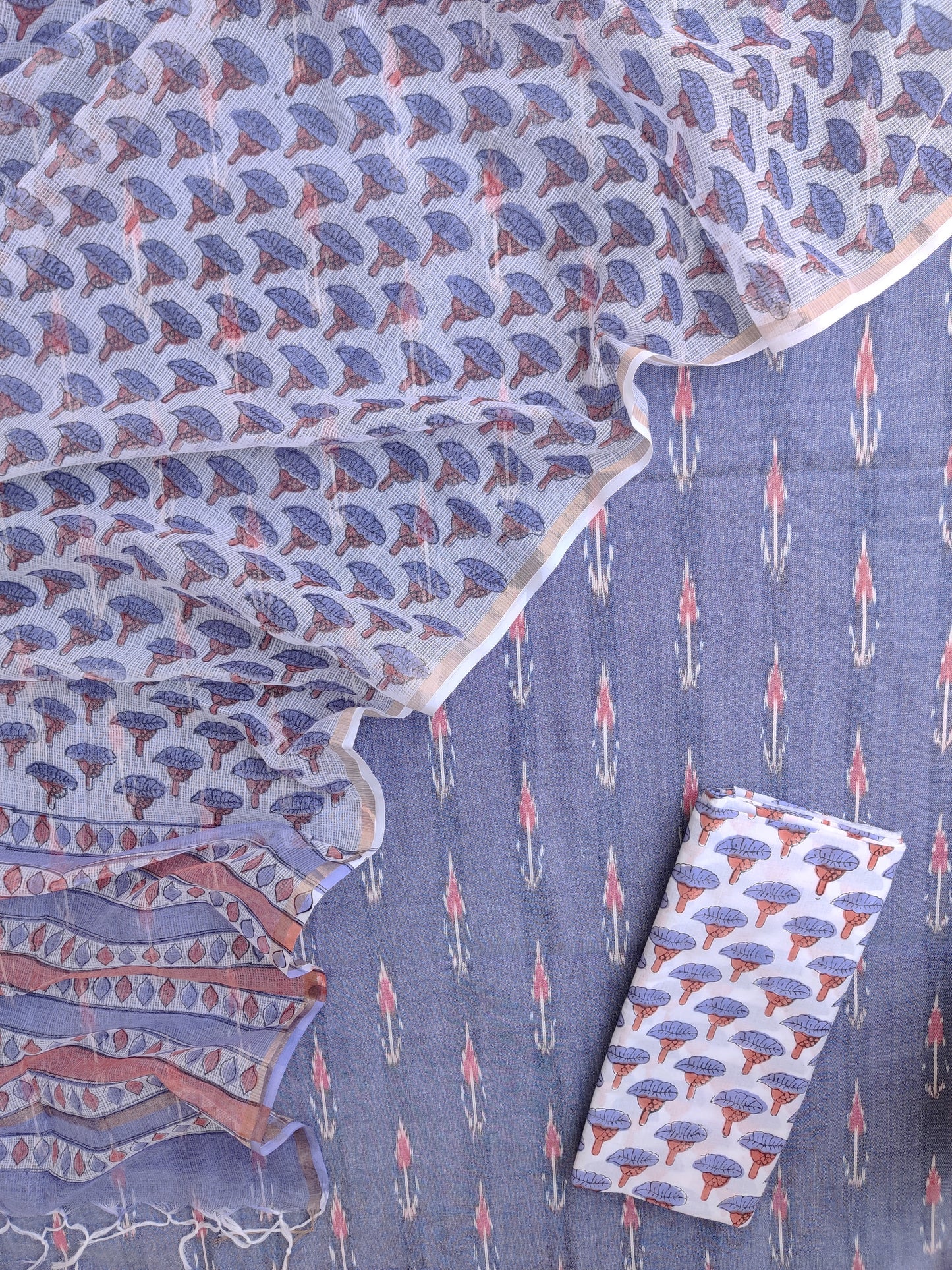 Handloom Weave Ikat Suit with Kota Doria Dupatta