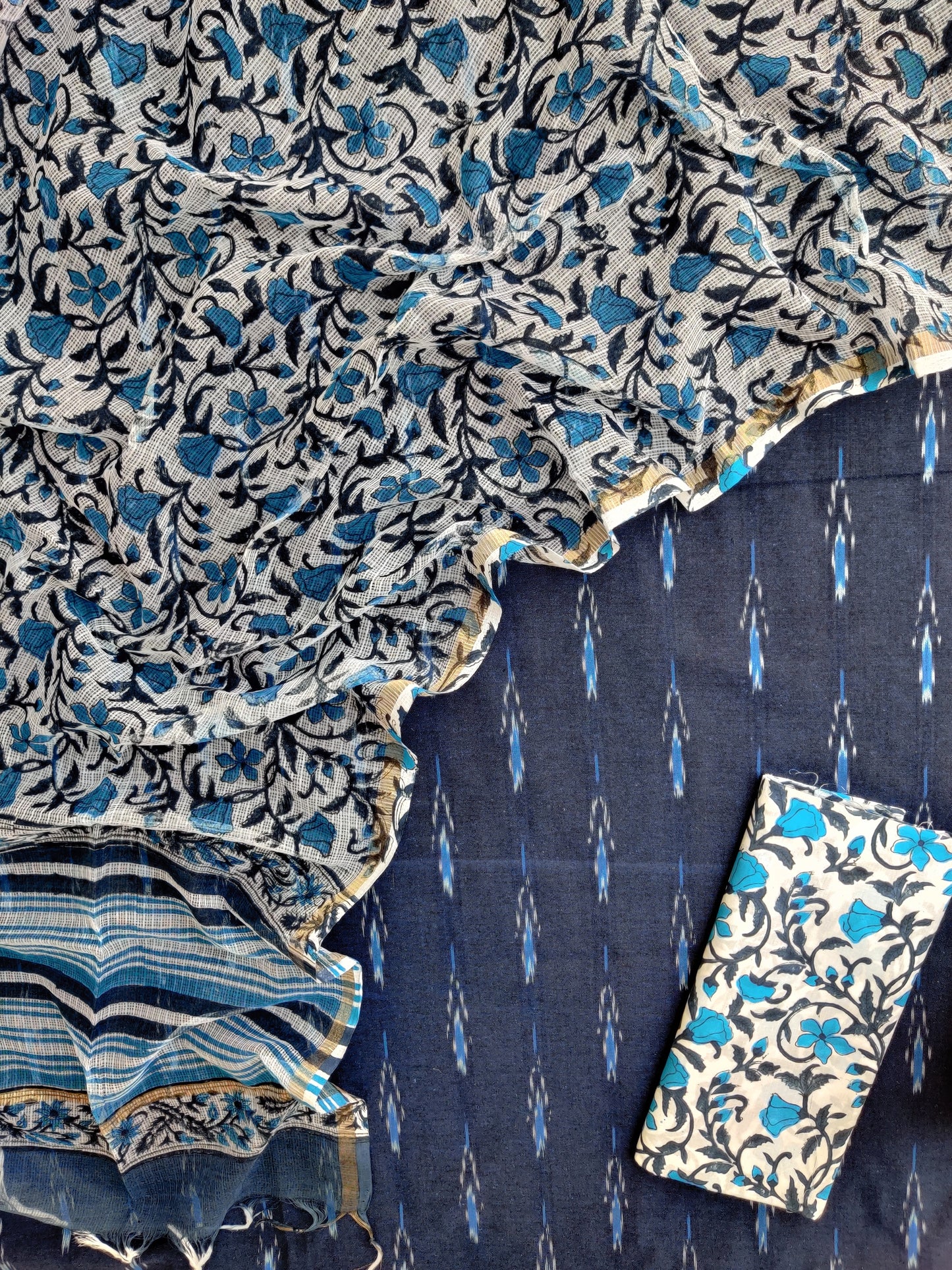 Handloom Weave Ikat Suit with Kota Doria Dupatta