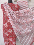 Hand Block Printed Cotton Suit With Mulmul Cotton Dupatta