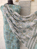 Hand Block Printed Cotton Suit With Mulmul Cotton Dupatta