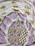 Hand Block Printed Cotton Suit With Lace Work Mulmul Dupatta