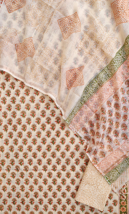 Hand Block Printed Cotton Suit with Cotton Kota Doria dupatta