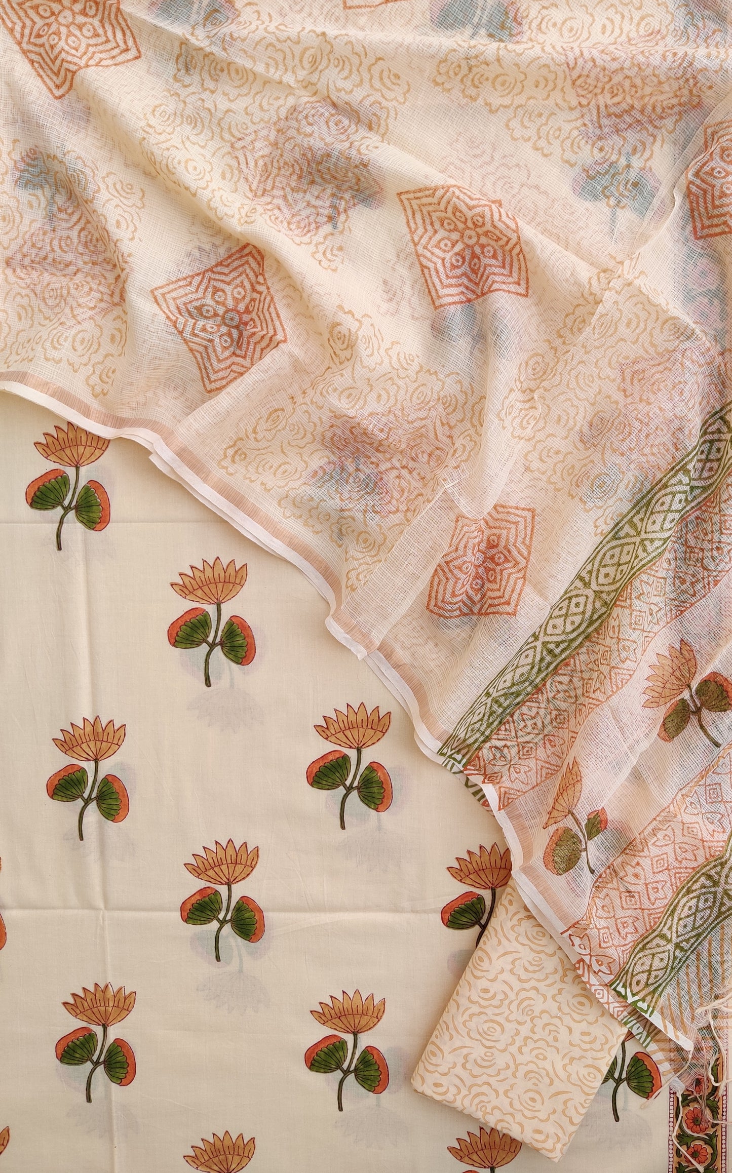 BOOTA Hand Block Printed Cotton Suit with Cotton Kota Doria dupatta