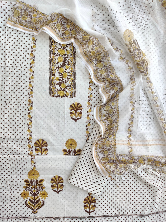 BOOTA Hand Block Printed Cotton Suit with Cotton Kota Doria dupatta