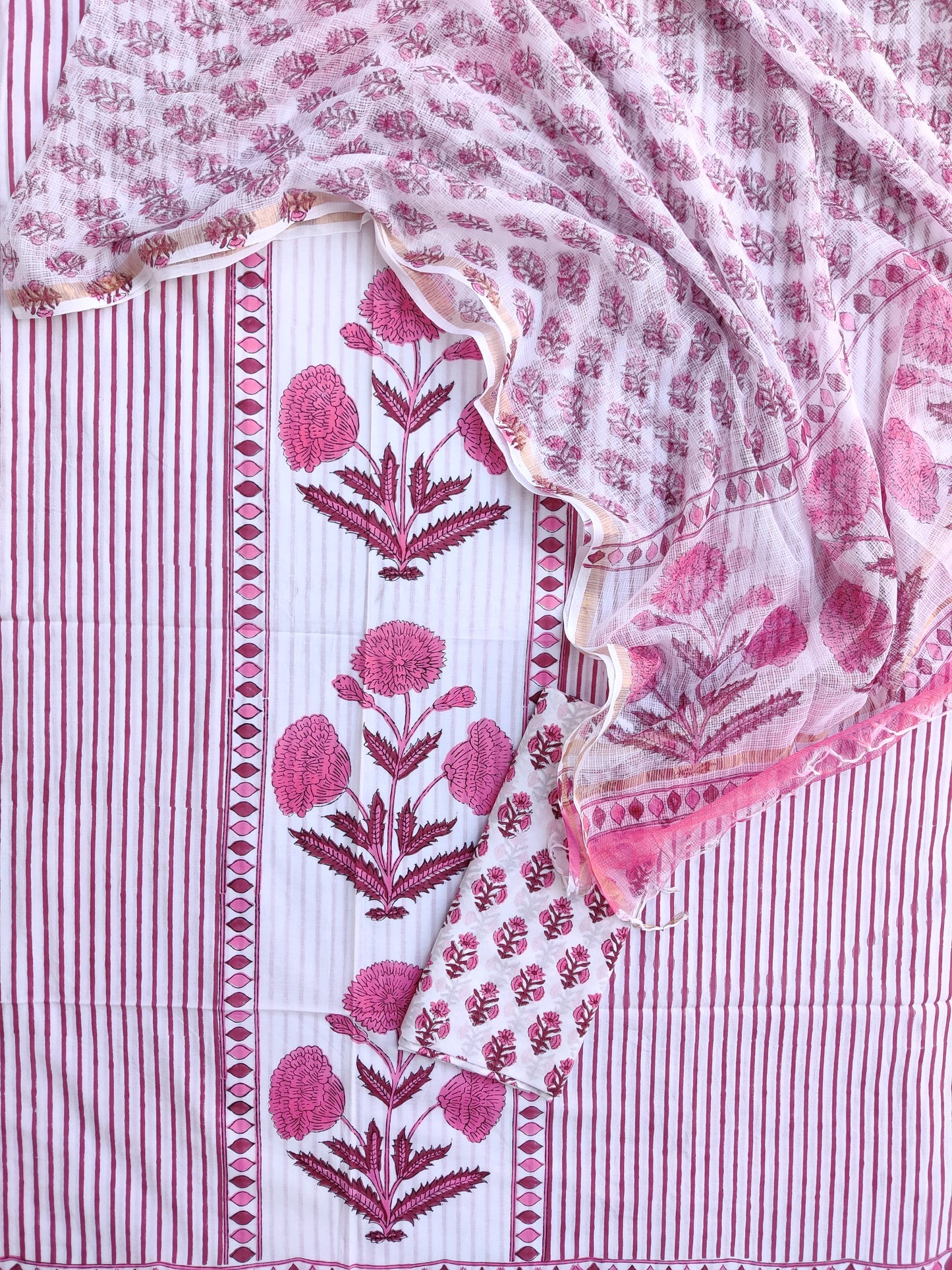 PANEL Hand Block Printed Cotton Suit with Cotton Kota Doria dupatta