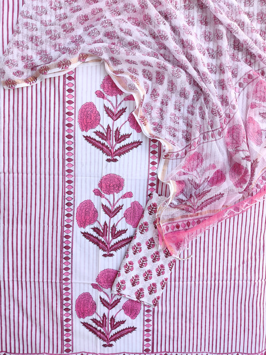 PANEL Hand Block Printed Cotton Suit with Cotton Kota Doria dupatta