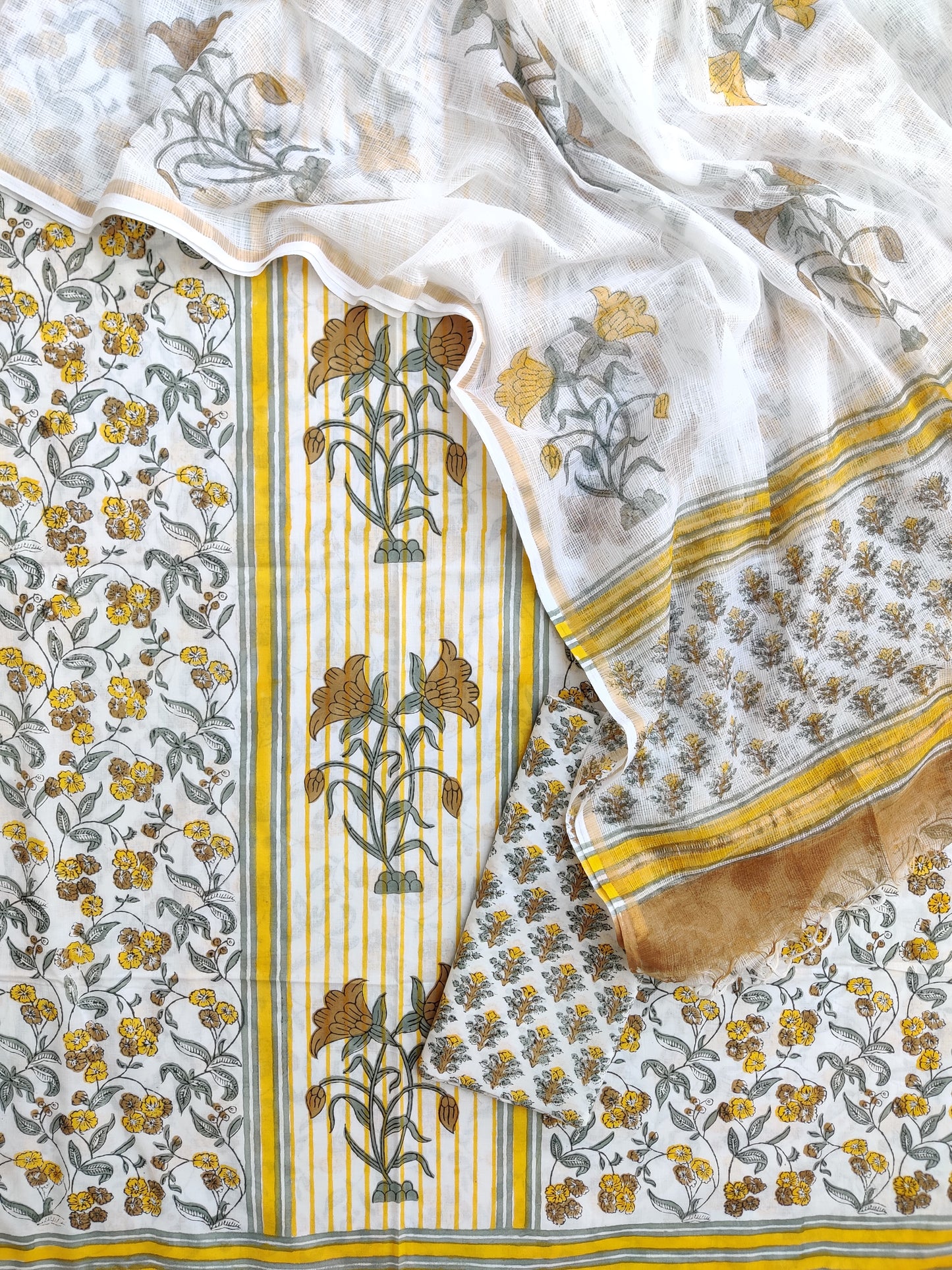 PANEL Hand Block Printed Cotton Suit with Cotton Kota Doria dupatta