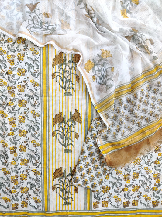 PANEL Hand Block Printed Cotton Suit with Cotton Kota Doria dupatta