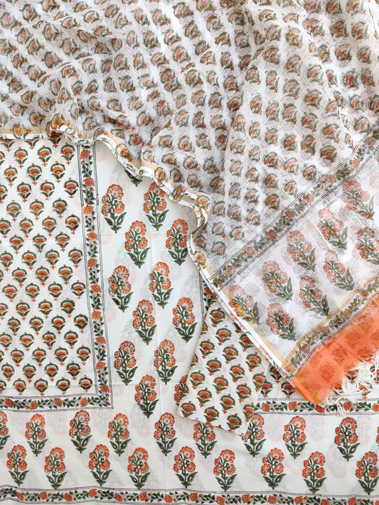 PANEL Hand Block Printed Cotton Suit with Cotton Kota Doria dupatta