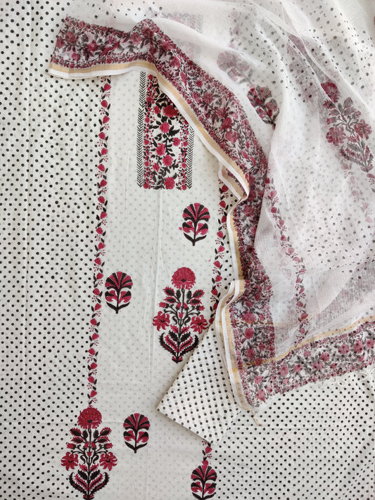 PANEL Hand Block Printed Cotton Suit with Cotton Kota Doria dupatta