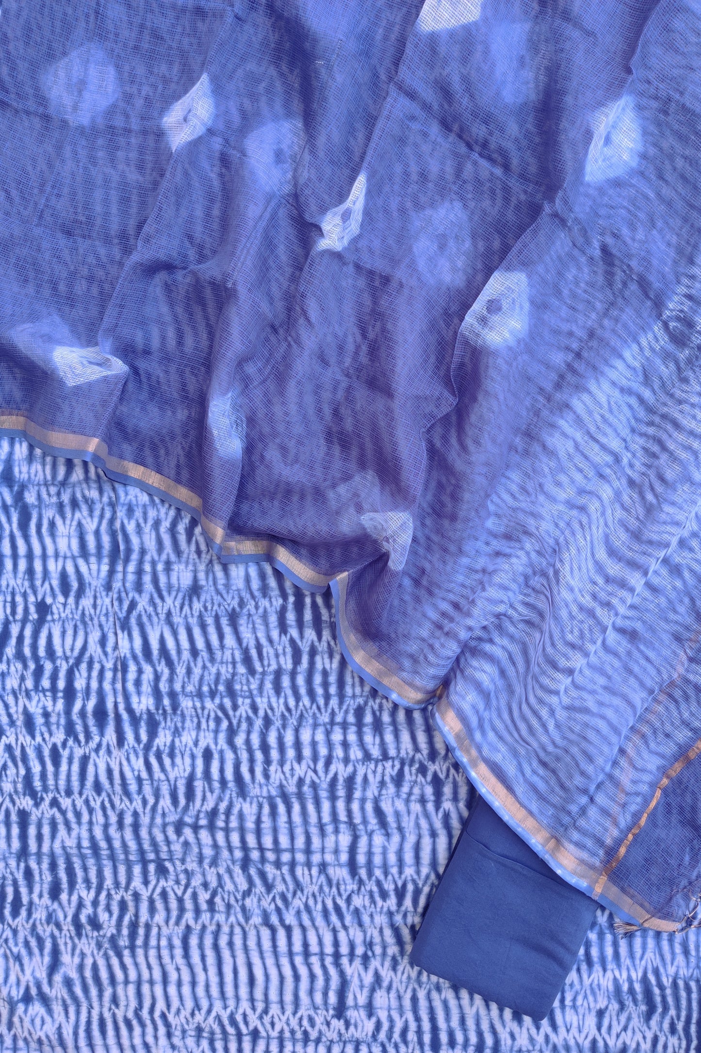 SHIBORI Cotton Suit with Cotton Kota Doria dupatta