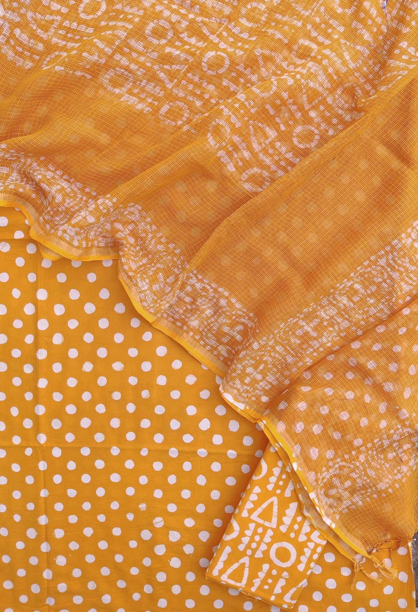 Polka Dot Wax Batik Cotton Suit with Cotton Kota Doria dupatta