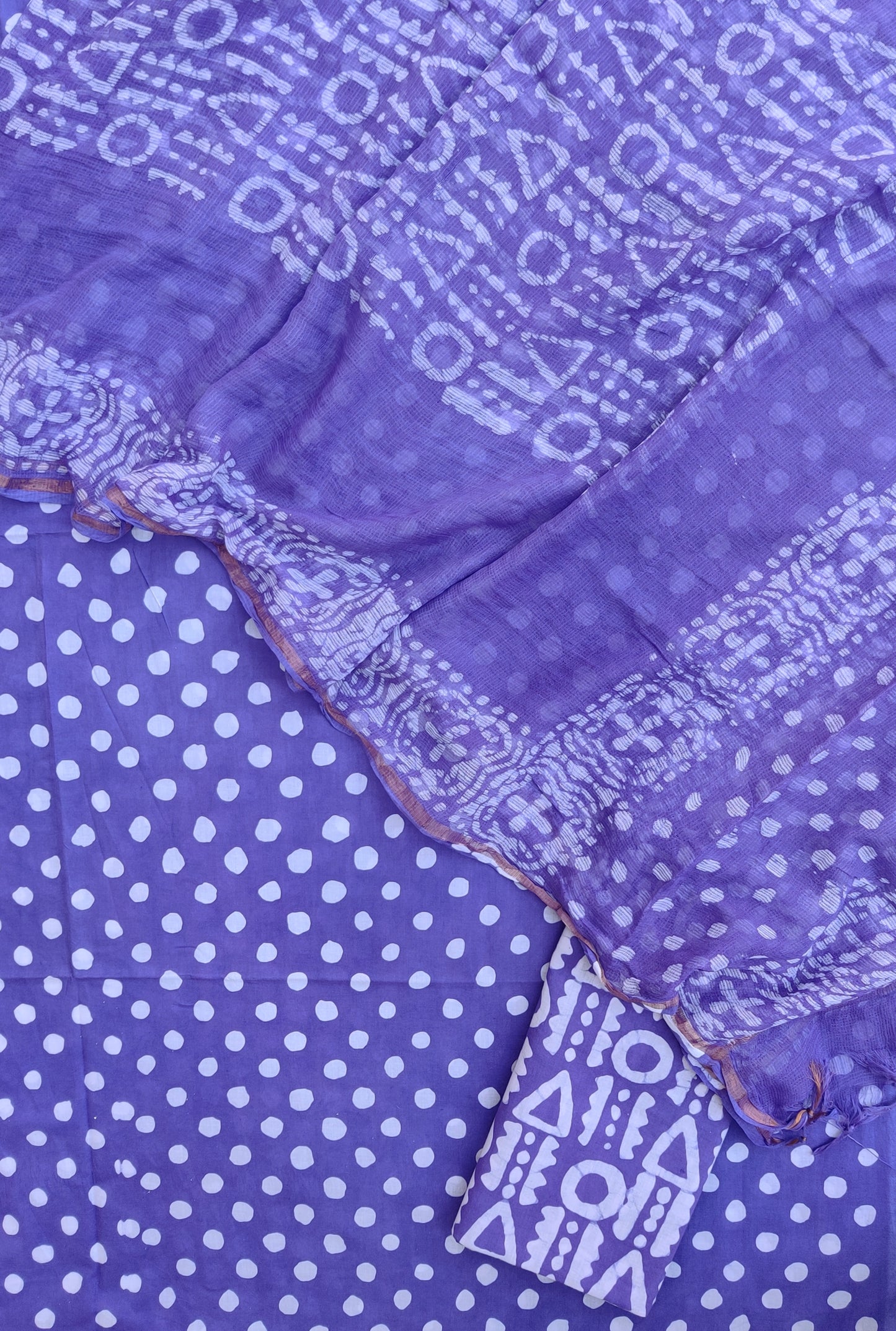 Polka Dot Wax Batik Cotton Suit with Cotton Kota Doria dupatta