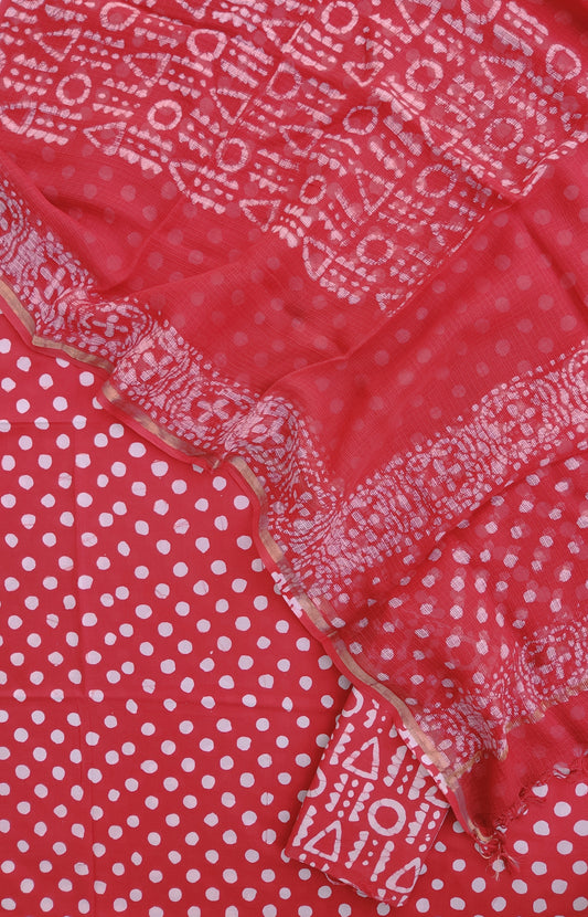 Polka Dot Wax Batik Cotton Suit with Cotton Kota Doria dupatta