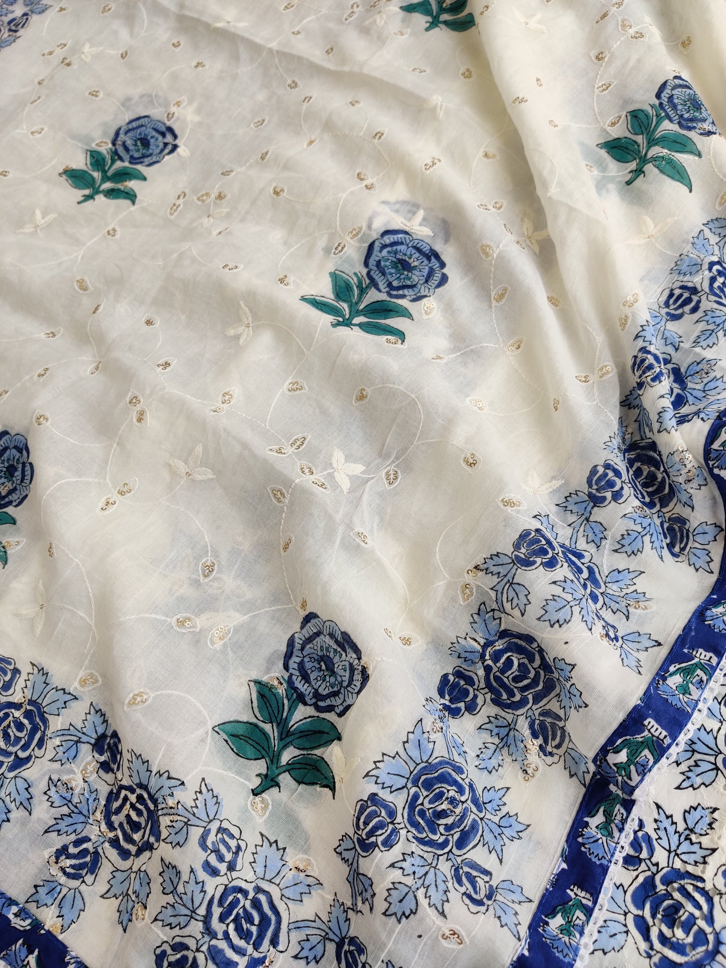 Exclusive Unstitched Cotton Suit with Mulmul Embroidery Dupatta