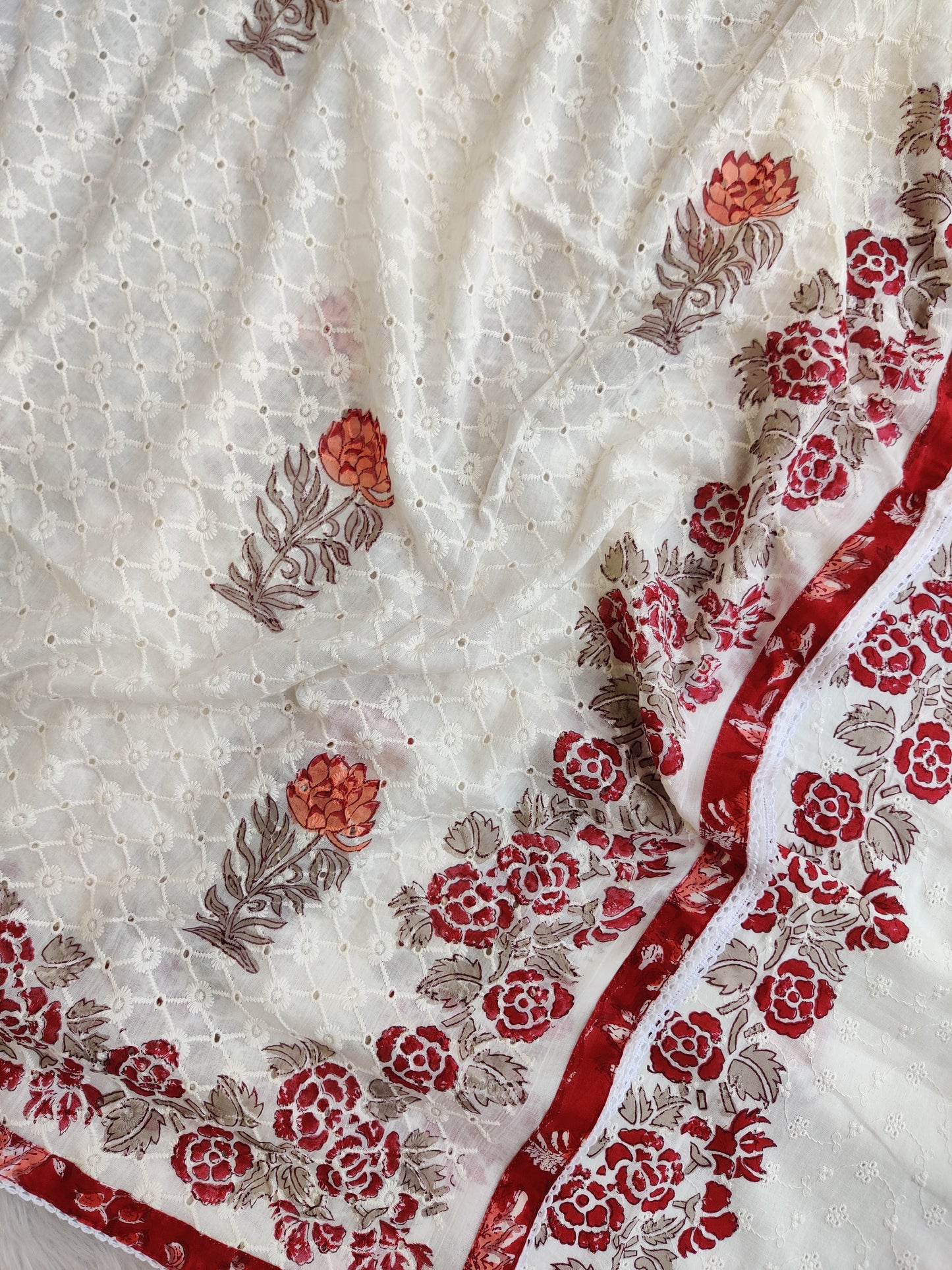 Exclusive Unstitched Cotton Suit with Mulmul Embroidery Dupatta