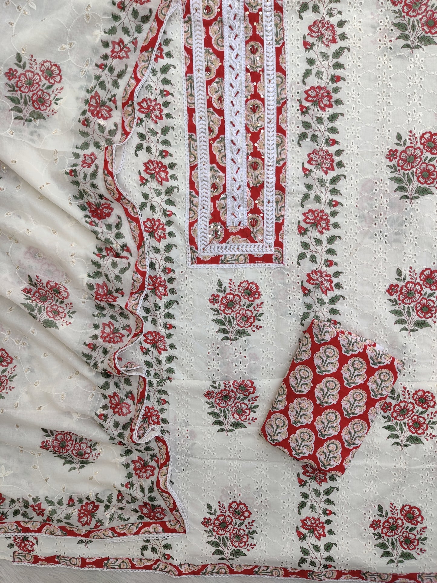 Exclusive Unstitched Cotton Suit with Mulmul Embroidery Dupatta