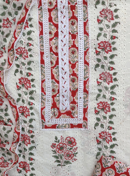 Exclusive Unstitched Cotton Suit with Mulmul Embroidery Dupatta