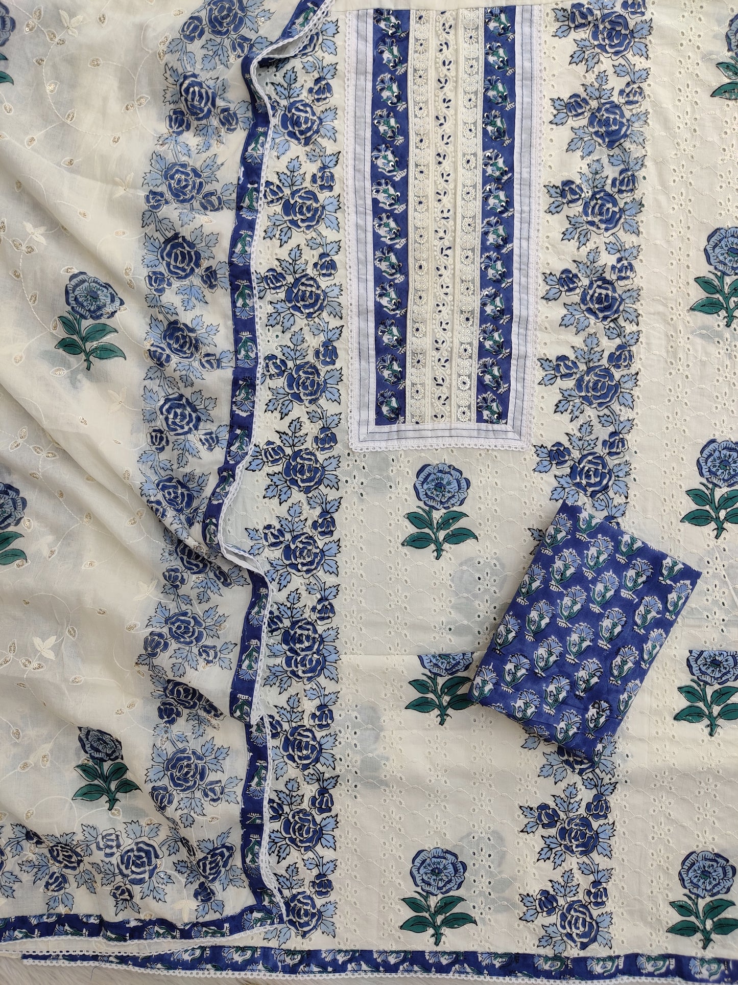 Exclusive Unstitched Cotton Suit with Mulmul Embroidery Dupatta