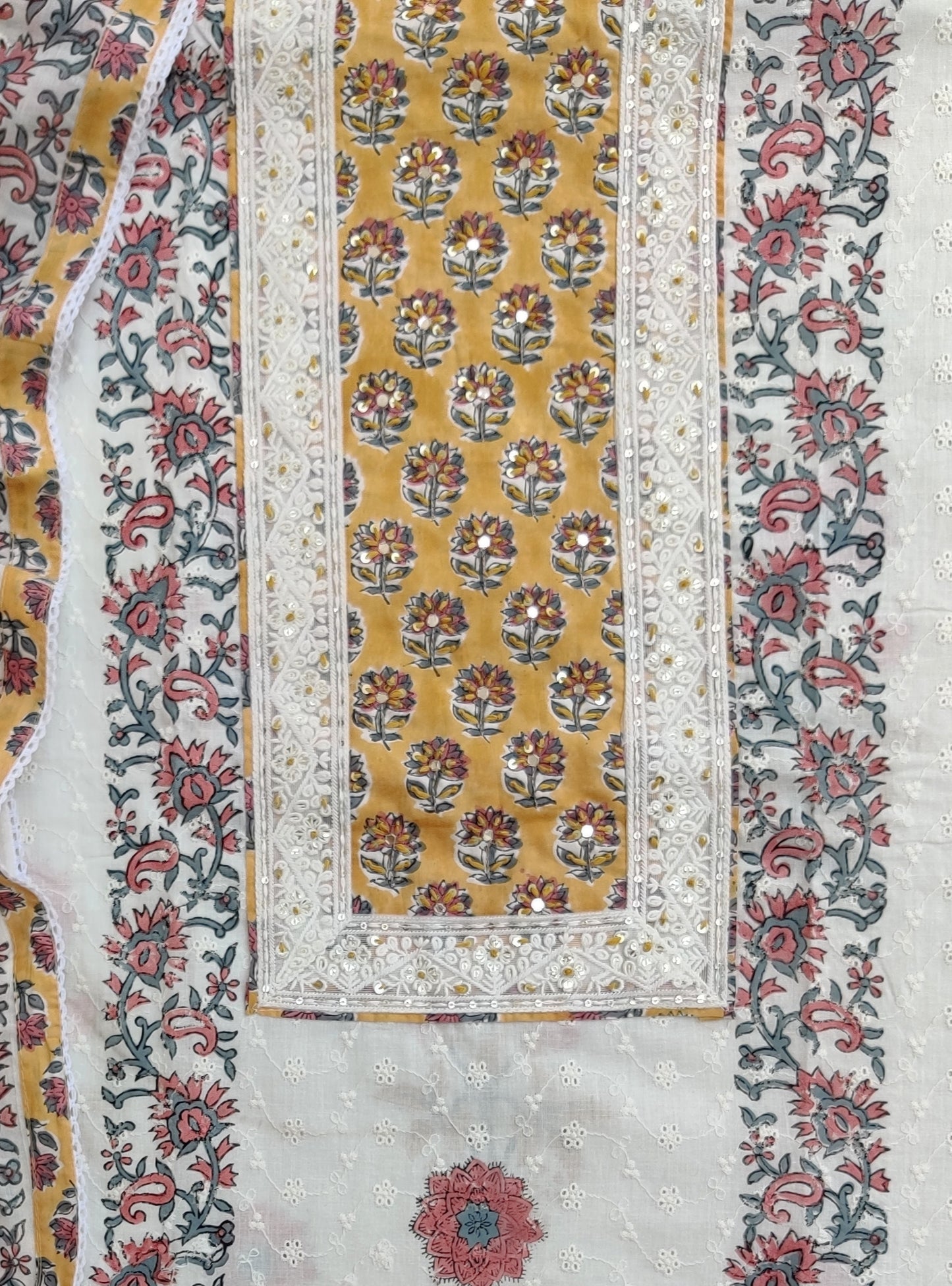 Exclusive Unstitched Cotton Suit with Mulmul Embroidery Dupatta