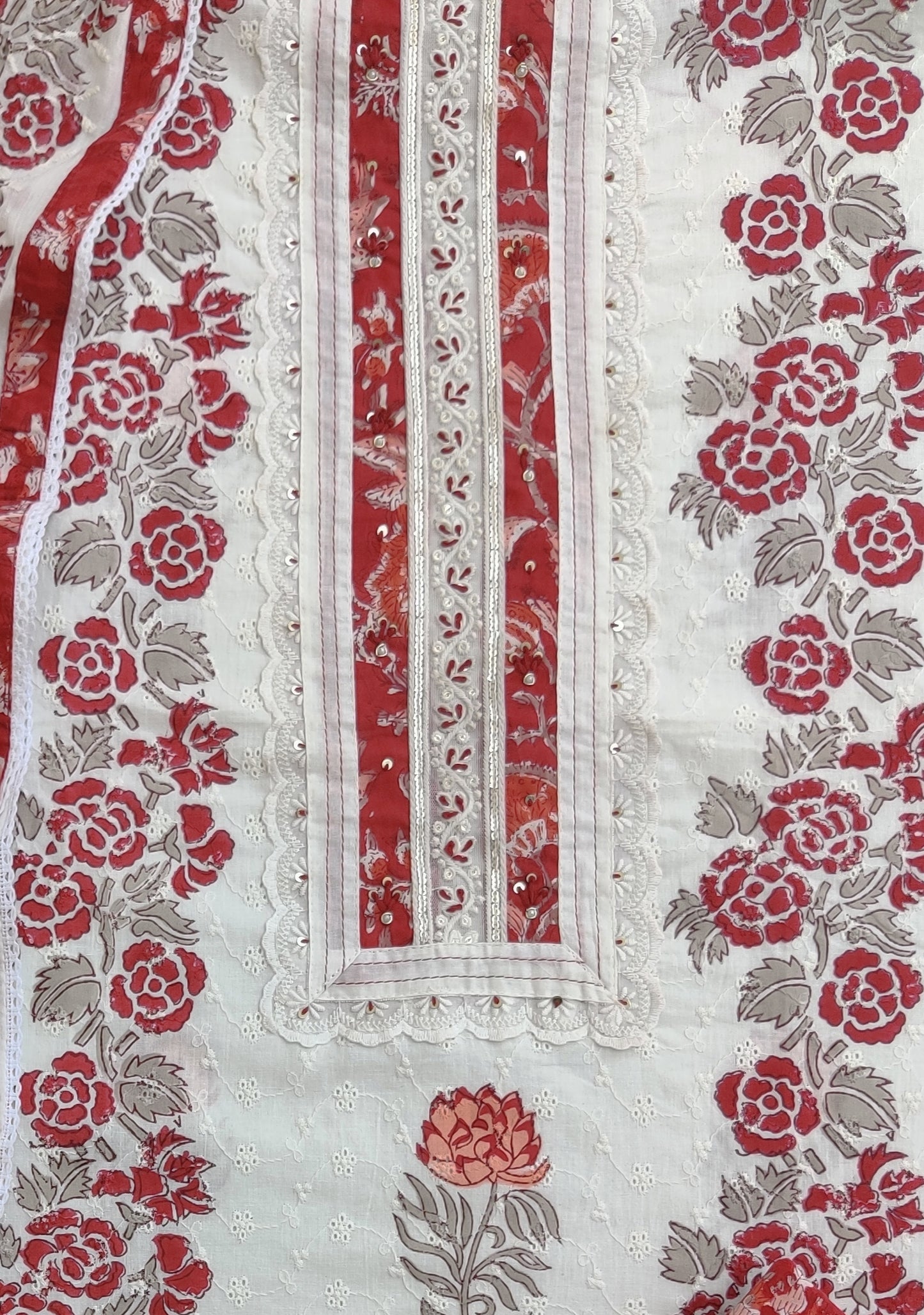 Exclusive Unstitched Cotton Suit with Mulmul Embroidery Dupatta