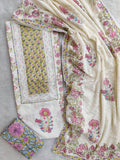 Exclusive Unstitched Cotton Suit with Mulmul Embroidery Dupatta