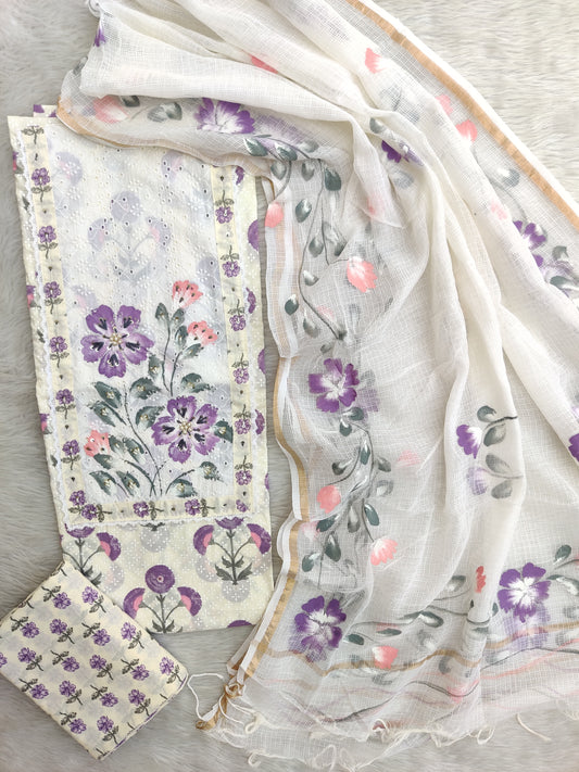 JAIPURI PRINTED  NECK WORK SUITS WITH KOTA DORIA DUPATTA