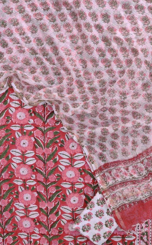 Hand Block Printed Cotton Suit with Cotton Kota Doria dupatta