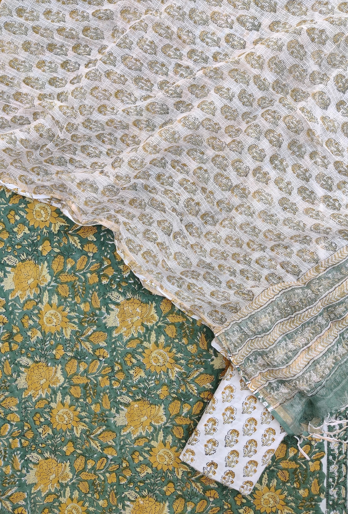 Hand Block Printed Cotton Suit with Cotton Kota Doria dupatta