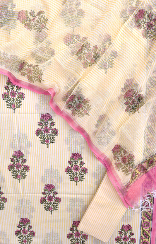 BOOTA Hand Block Printed Cotton Suit with Cotton Kota Doria dupatta