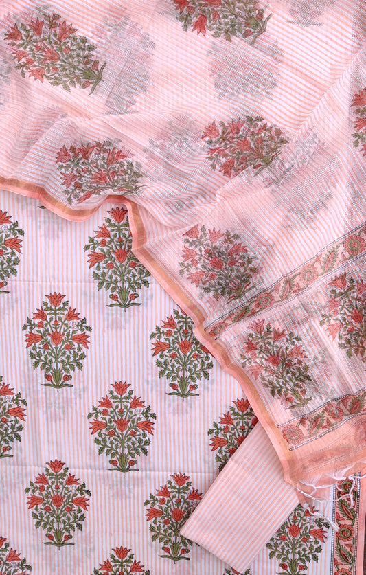 BOOTA Hand Block Printed Cotton Suit with Cotton Kota Doria dupatta